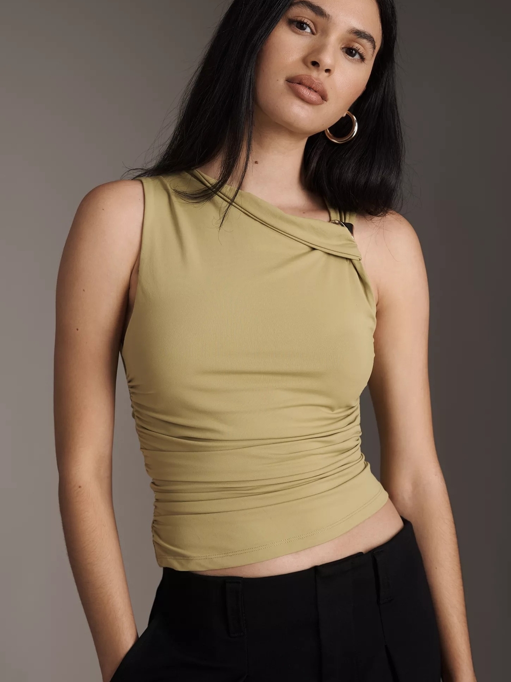 Sleeveless Twist-Neck Tank Top in Guacamole Color - Women